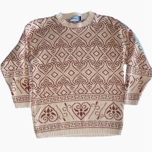 Vintage 90s Diversity Sport Printed Heart Knit Sweater Petite Large